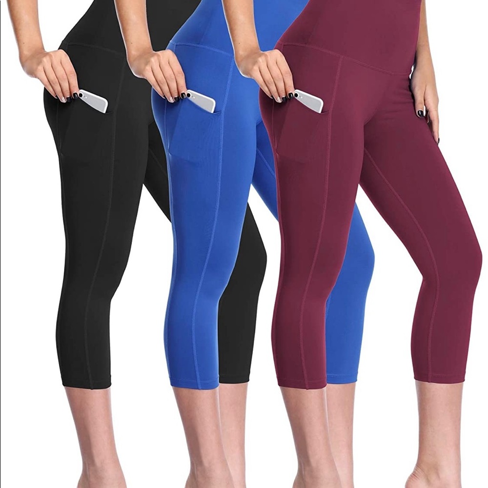 Neleus Women's Tummy Control High Waist Capri Leggings Yoga Pants with Pockets